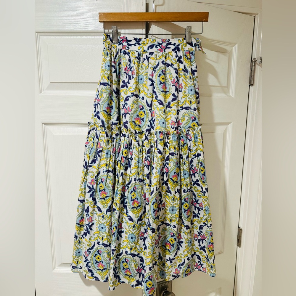 Banjanan Maxi Skirt with Navy, Yellow and Pink Paisley Print